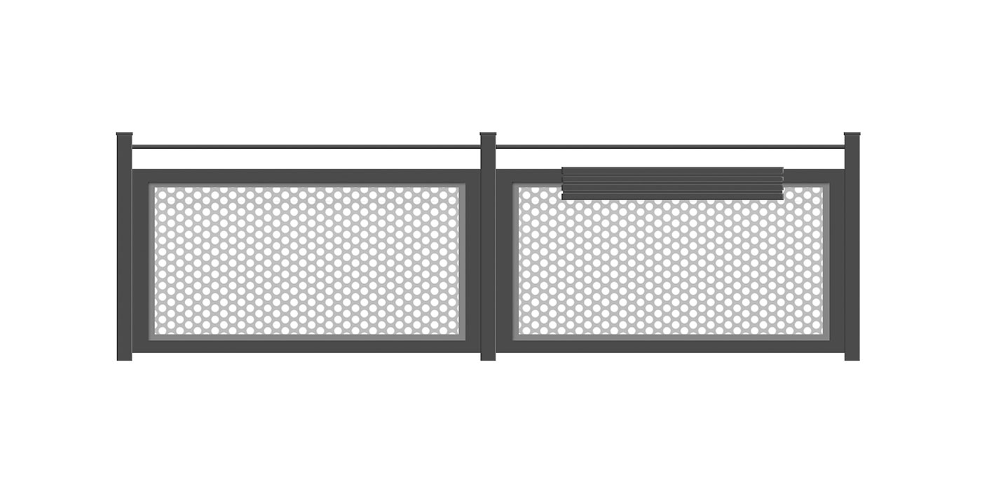 Balkon in anthrazit mit grauer Lochblechfüllung, Modell Loos, auf weißem Hintergrund