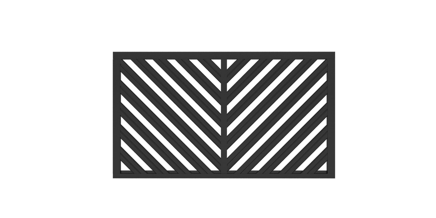 Zaunfeld in anthrazit, Modell Umbria doppelt-diagonal V-Form, auf weißem Hintergrund