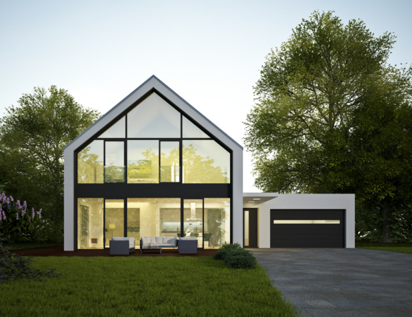 Modernes Haus mit einer Glasfront hell beleuchtet