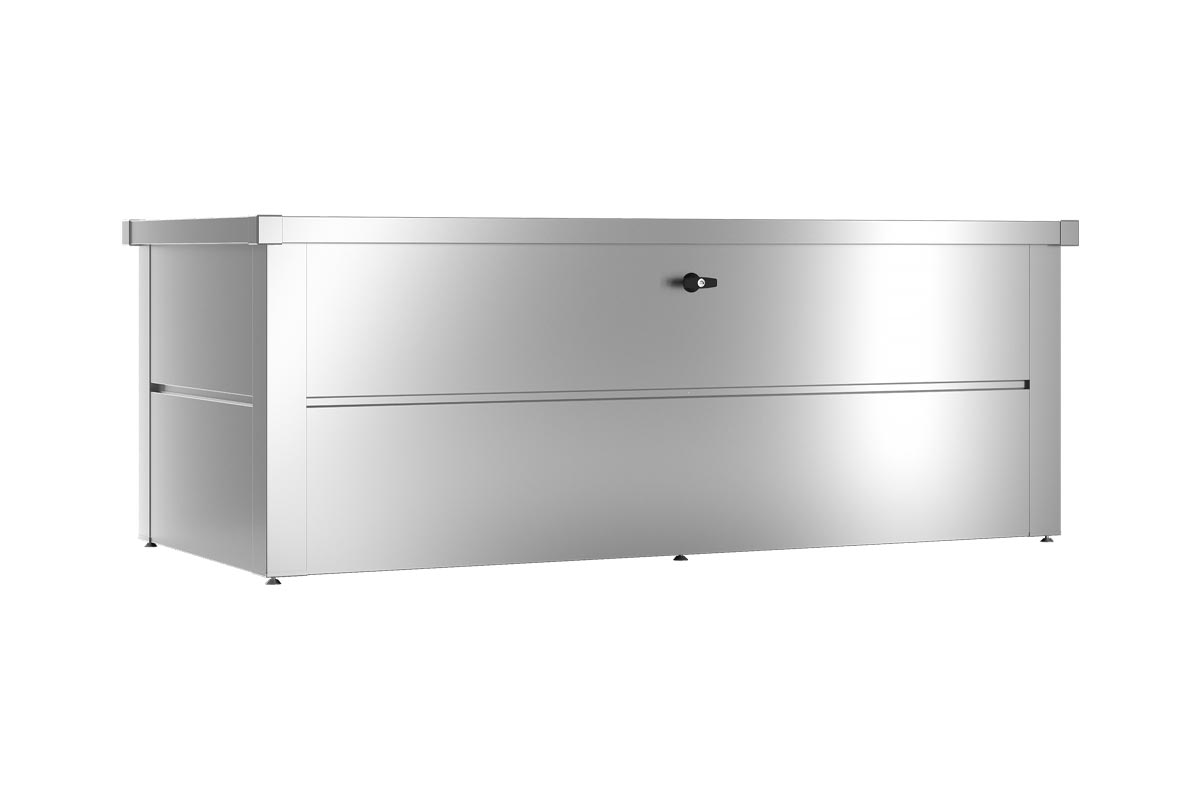 Gartenbox als stauraum in Silber Large mit Deckel geschlossen aus stahl fuer den aussenbereich