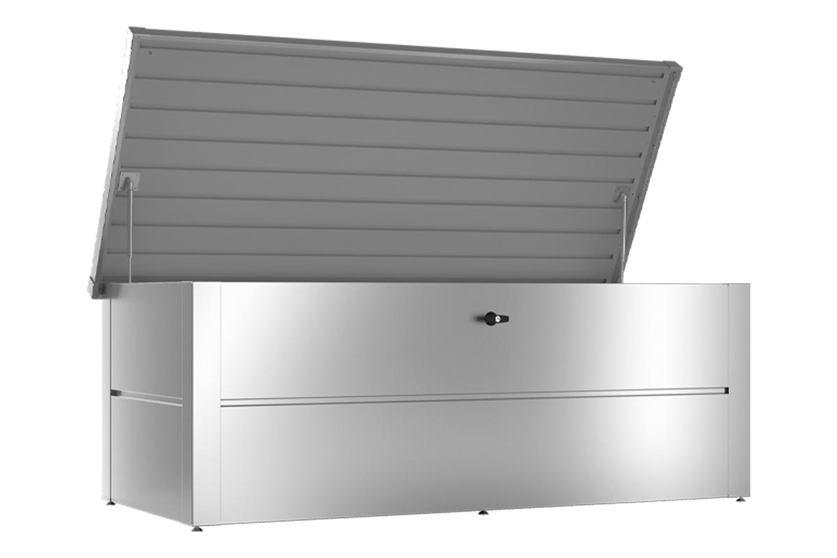 Gartenbox in Silber Large aus stahl mit offenen Deckel aus stahl fuer den aussenbereich